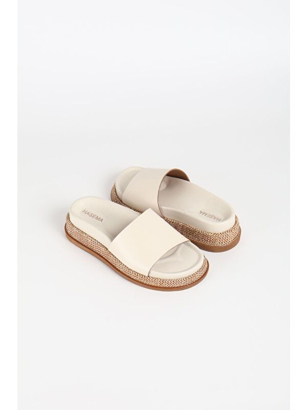 Kadın Hasır Detaylı Krem Terlik 3073 - Görsel 6