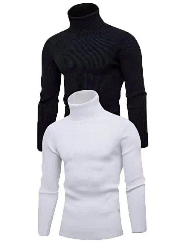 Jane's 2 Adet Unisex Kaşkorse Boğazlı Full Elastanlı Fitilli Body Kazak