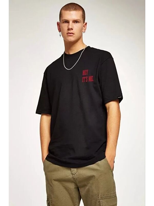 Jane's Unisex Bisiklet Yaka Oversize Baskılı T-Shirt - Siyah