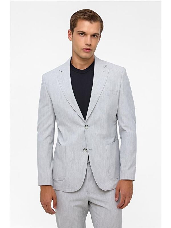 Süvari Gri Slim Desenli Mono Yaka 6 Drop Takım Elbise