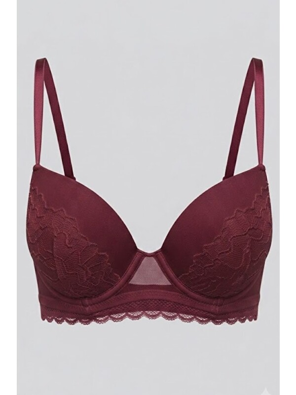 C&City Push Up Dantel Detaylı Sütyen C18395 Bordo