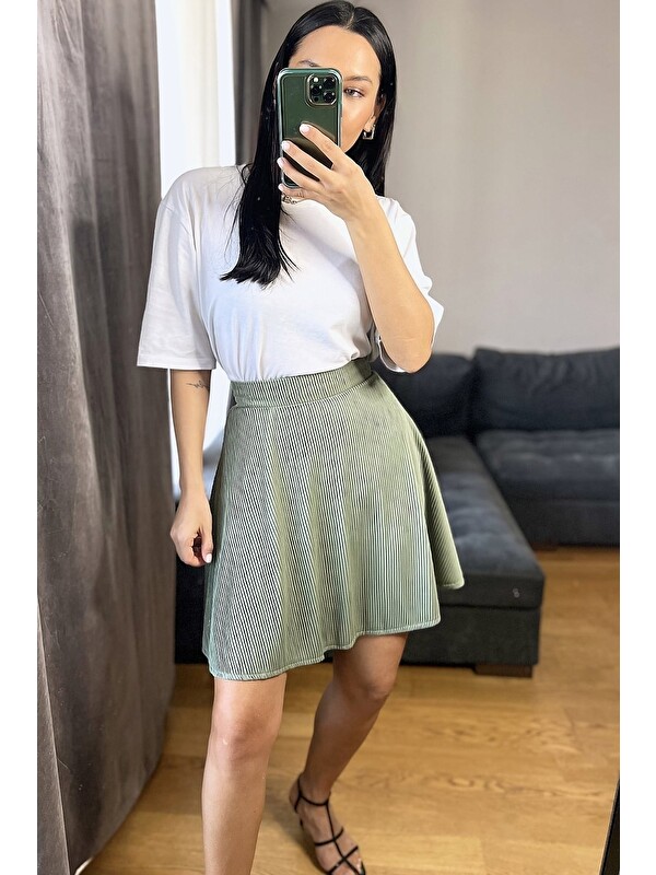 Fullamoda Fitilli Beli Lastikli Mini Boy Etek