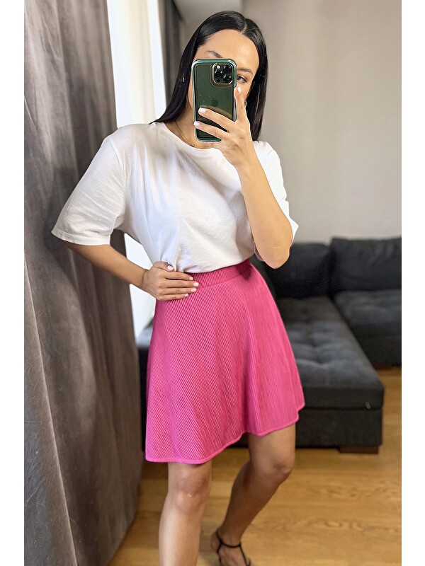Fullamoda Fitilli Beli Lastikli Mini Boy Etek