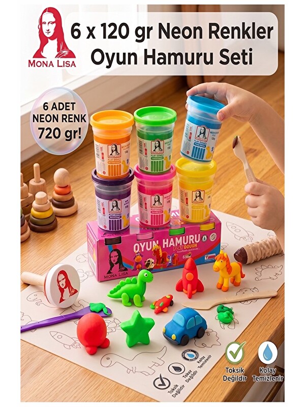 Monalisa Oyun Hamuru 6 Renk 1 Paket 6 Lı Neon Renk Oyun Hamuru Kurumaya Karşı Dirençli Okul Öncesi K