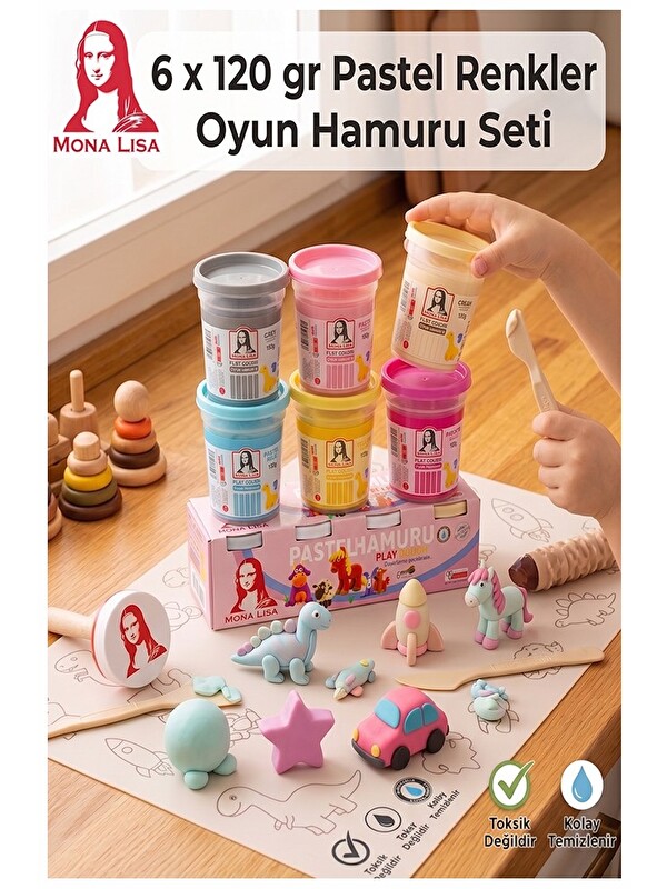 Artlantis Oyun Hamuru 6 Renk 1 Paket Monalisa 6 lı Pastel Renk Oyun Hamuru Kurumaya Karşı Dirençli Okul Öncesi