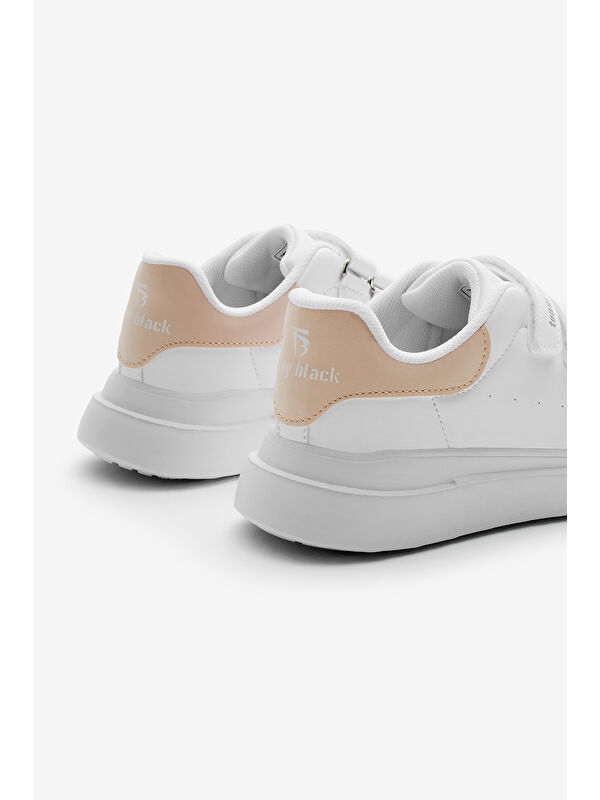 Çocuk Unisex Beyaz Pudra Eva Faylon Taban Üç Cırtlı Spor Ayakkabı - Görsel 6