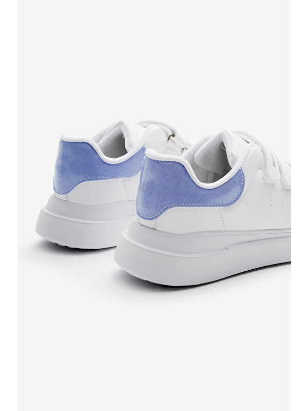 Çocuk Unisex Beyaz Mavi Eva Faylon Taban Üç Cırtlı Spor Ayakkabı - Görsel 6