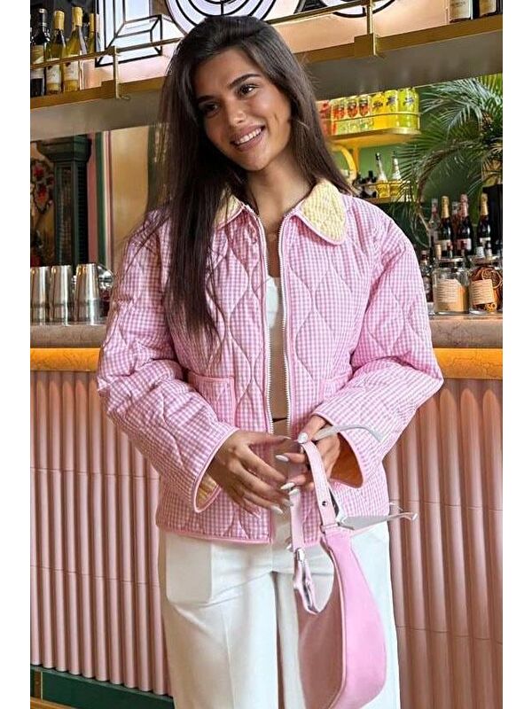 Madmext Pembe Pötikareli Cepli Kadın Mont Mg2488