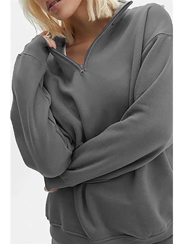 Madmext Füme Fermuar Detaylı Oversize Sweatshirt Mg1933