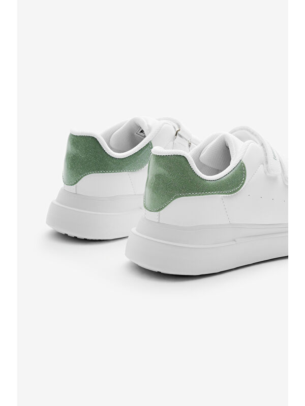 Çocuk Unisex Beyaz Su Yeşili Eva Faylon Taban Üç Cırtlı Spor Ayakkabı - Görsel 6