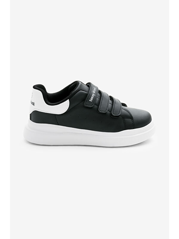 Çocuk Unisex Siyah Beyaz Eva Faylon Taban Üç Cırtlı Spor Ayakkabı - Görsel 3