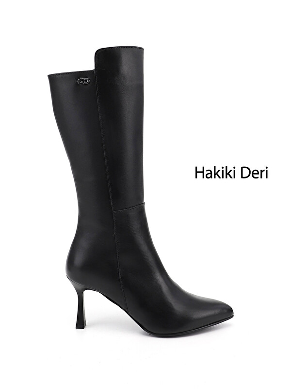 GÖNDERİ(R) Kadın SİYAH Fermuarlı Sivri Burun Hakiki Deri Çizme