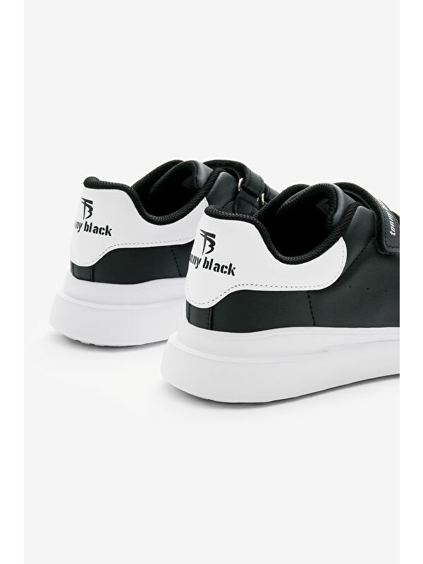 Çocuk Unisex Siyah Beyaz Eva Faylon Taban Üç Cırtlı Spor Ayakkabı - Görsel 6