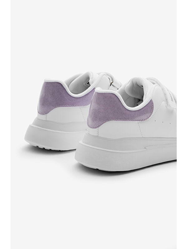 Çocuk Unisex Beyaz Lila Eva Faylon Taban Üç Cırtlı Spor Ayakkabı - Görsel 6