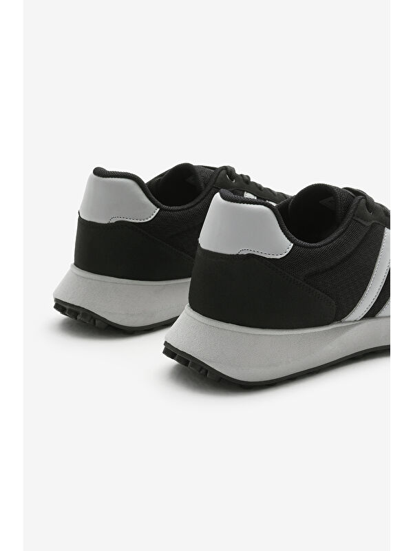 Erkek Siyah Buz Termo Taban Şeritli Nefes Alabilen Kumaş Bağcıklı Spor Ayakkabı - Görsel 6