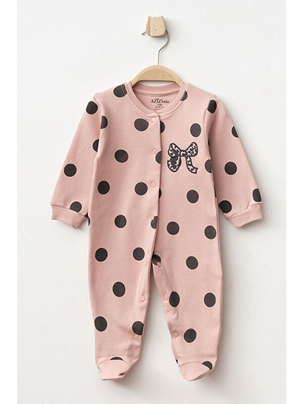 AZİZ BEBE Kız Bebek Çıtçıtlı Fiyonk Nakişli Patikli Tulum 0 Ay 6 Ay