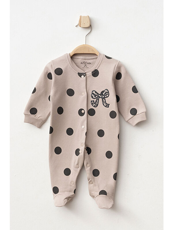 AZİZ BEBE Kız Bebek Çıtçıtlı Fiyonk Nakişli Patikli Tulum 0 Ay 6 Ay