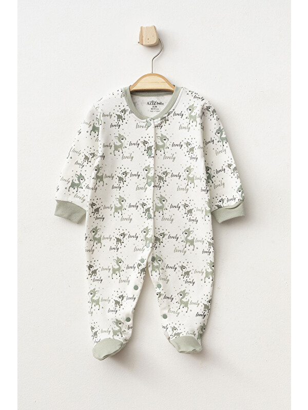 AZİZ BEBE Kız Bebek Çıtçıtlı Geyik Desenli Patikli Tulum 0 Ay 6 Ay