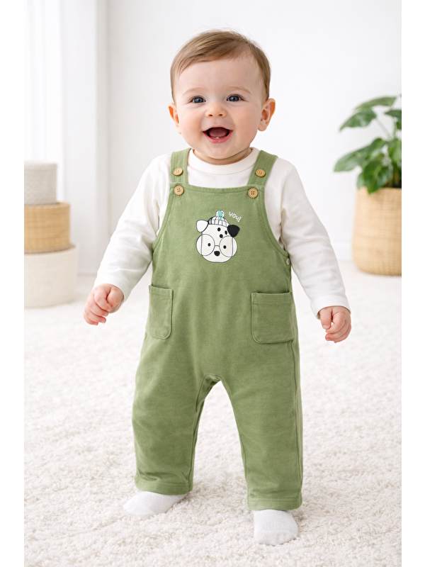 Harika Kids Erkek Bebek %100 Pamuk Baskılı Salopet Bebek Takımı