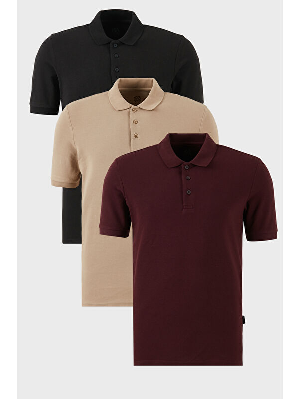 Buratti Pamuklu Regular Fit Düğmeli Polo Yaka 3'lü Paket %100 Pamuk Tişört 5902127S3