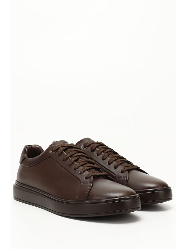 ÇİKOLATA KAHVE Platinum Hakiki Deri Bağcıklı Erkek Günlük Sneaker 31641 - Görsel 3