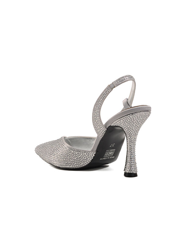 Gümüş İnce Topuklu Kadın Abiye Ayakkabı 658227 Z - Görsel 5