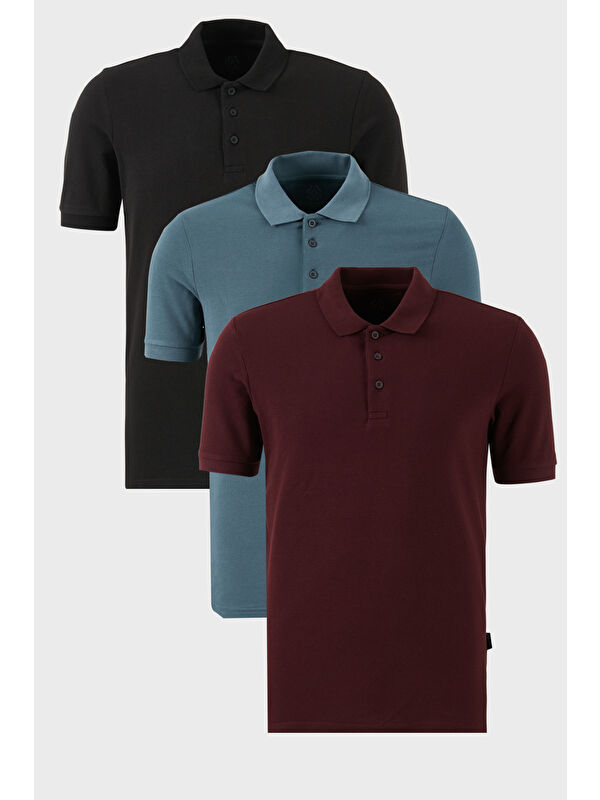 Buratti Pamuklu Regular Fit Düğmeli Polo Yaka 3'lü Paket %100 Pamuk Tişört 5902127S3