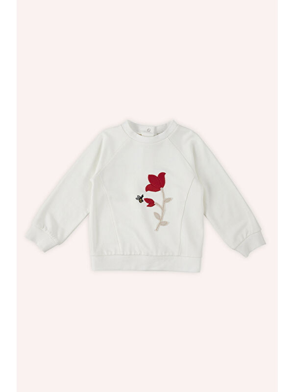 Panço Kız Bebek Nakış Detaylı Ekru Sweatshirt