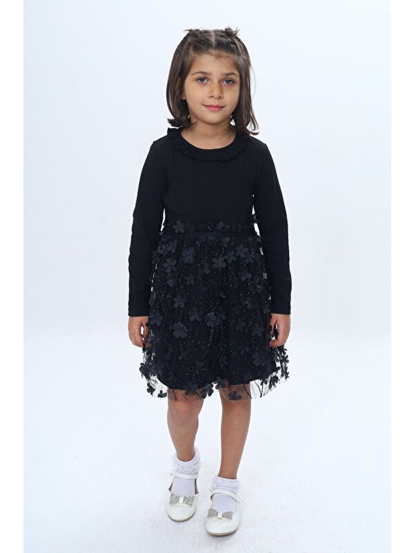 Toontoykids Kız Çocuk Yaka Fırfır Etek 34 Çiçekli Tüllü Elbise