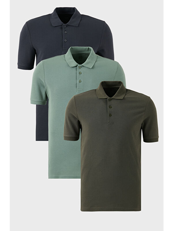 Buratti Pamuklu Regular Fit Düğmeli Polo Yaka 3'lü Paket %100 Pamuk Tişört 5902127S3
