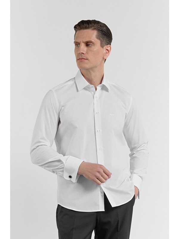 İMZA Uzun Kol Sert Yaka Düz Pamuklu Slim Fit Gömlek 1004260059