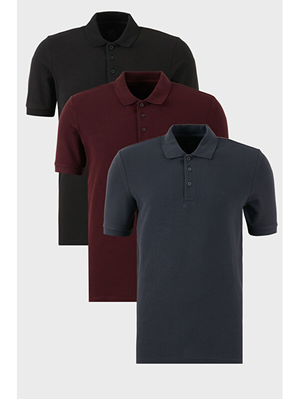 Buratti Pamuklu Regular Fit Düğmeli Polo Yaka 3'lü Paket %100 Pamuk Tişört 5902127S3