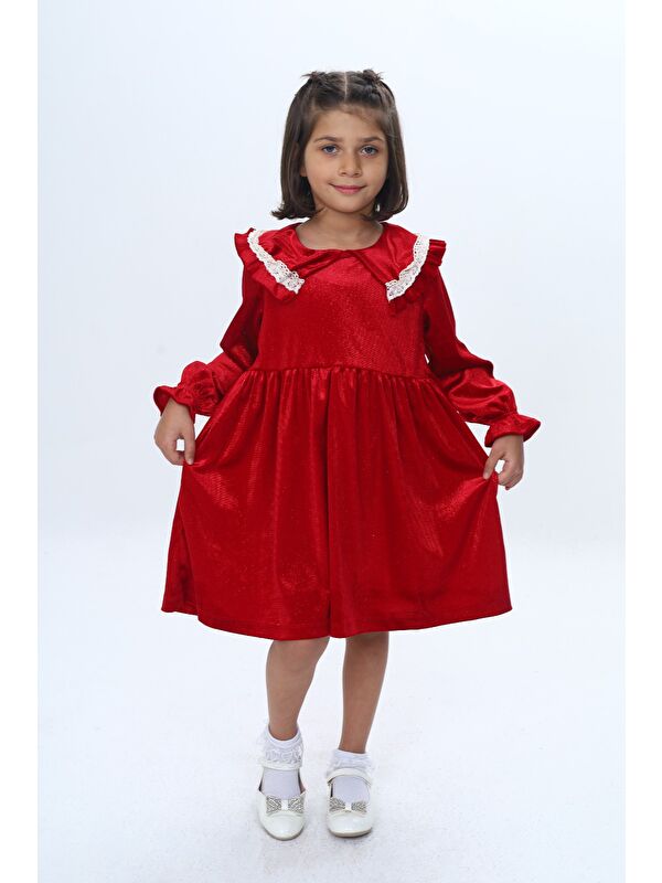 Toontoykids Kız Çocuk Yaka Detaylı Fırfırlı Elbise