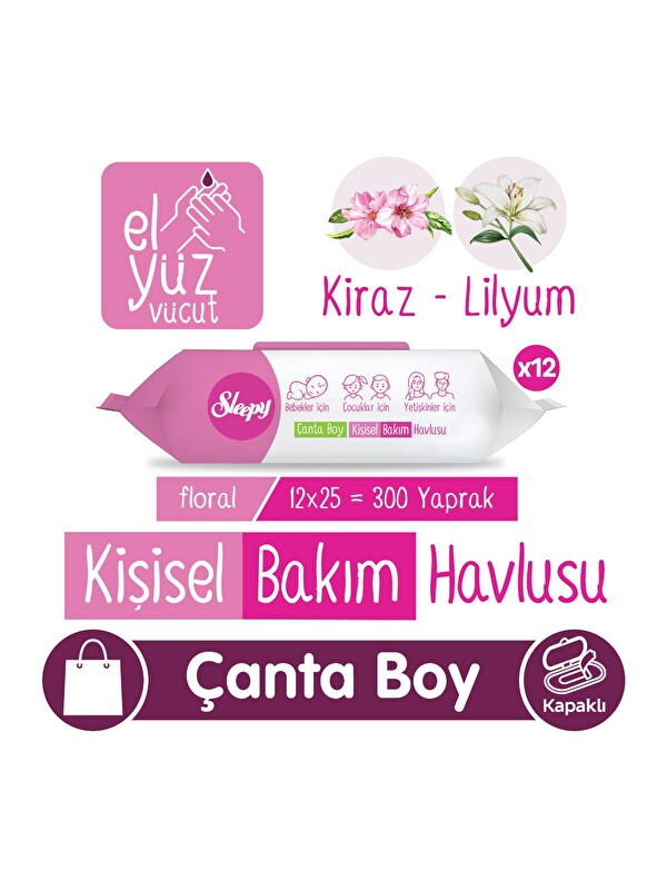 Sleepy Floral Kişisel Bakım Havlusu Çanta Boy 12x25 (300 Yaprak)