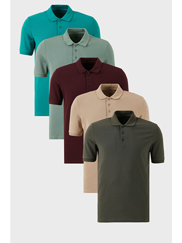 Buratti Pamuklu Regular Fit Düğmeli Polo Yaka 5'li Paket %100 Pamuk Tişört 5902127S5