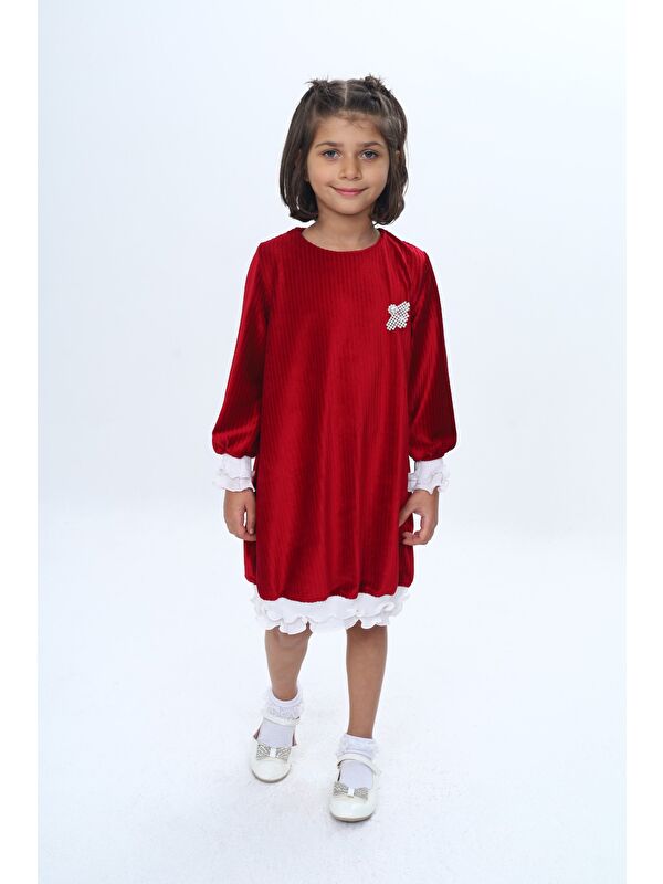 Toontoykids Kız Çocuk Kadife Fırfır Detaylı Elbise