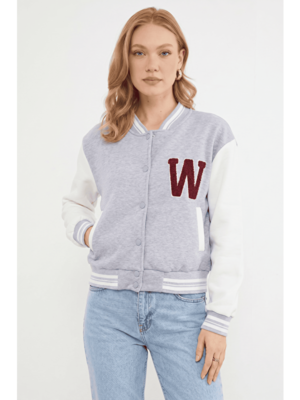 Fullamoda 3 İplik Nakışlı Unisex Kolej Ceket
