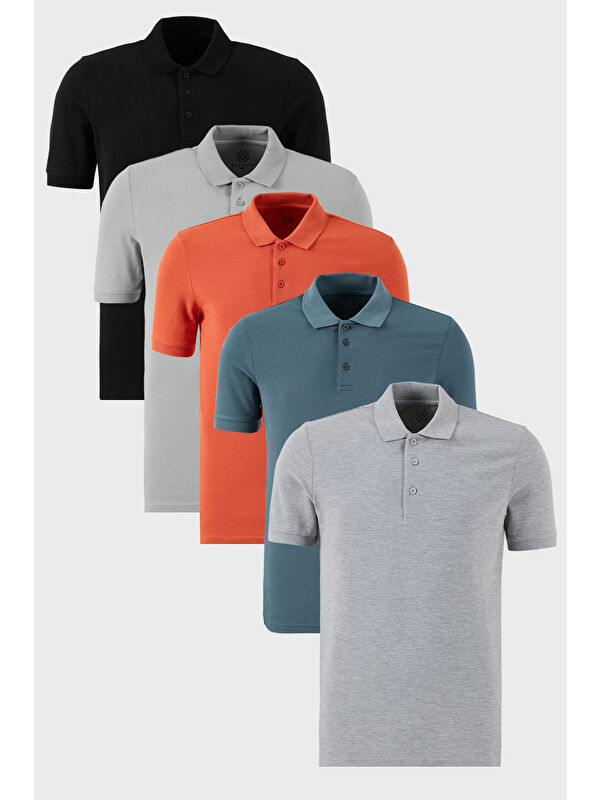 Buratti Pamuklu Regular Fit Düğmeli Polo Yaka 5'li Paket %100 Pamuk Tişört 5902127S5