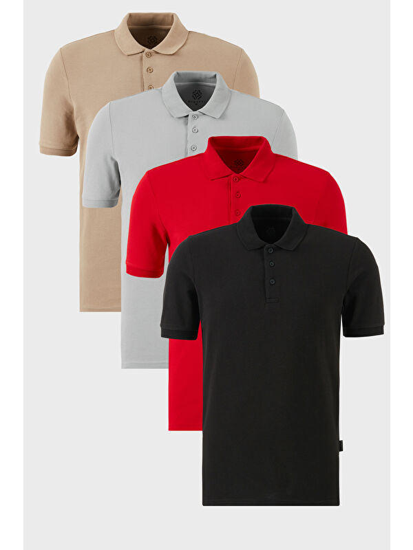 Buratti Pamuklu Regular Fit Düğmeli Polo Yaka 4'lü Paket %100 Pamuk Tişört 5902127S4