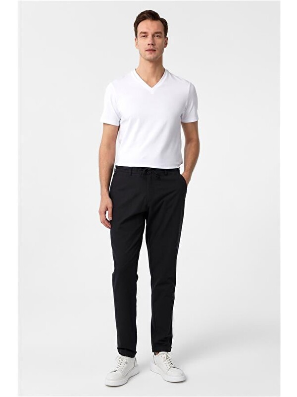 Süvari Siyah Slim Armürlü Jogger Pantolon