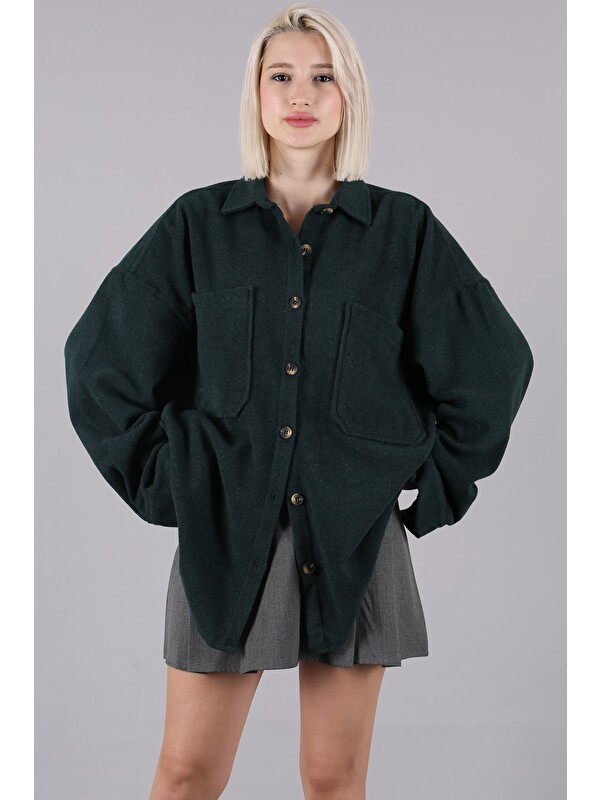 Madmext Yeşil Oversize Gömlek Ceket Mg1562