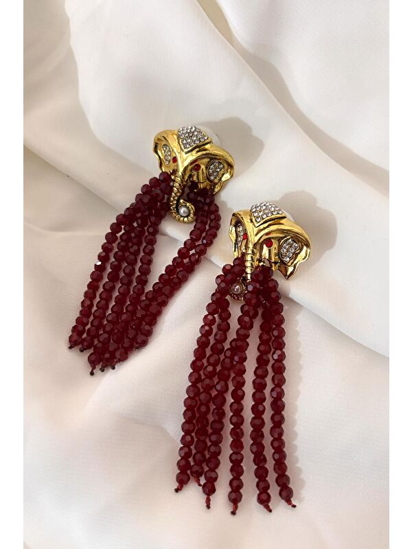 New Obsessions Elephas Bordo Kristal Boncuk Sallantılı Kadın Küpe