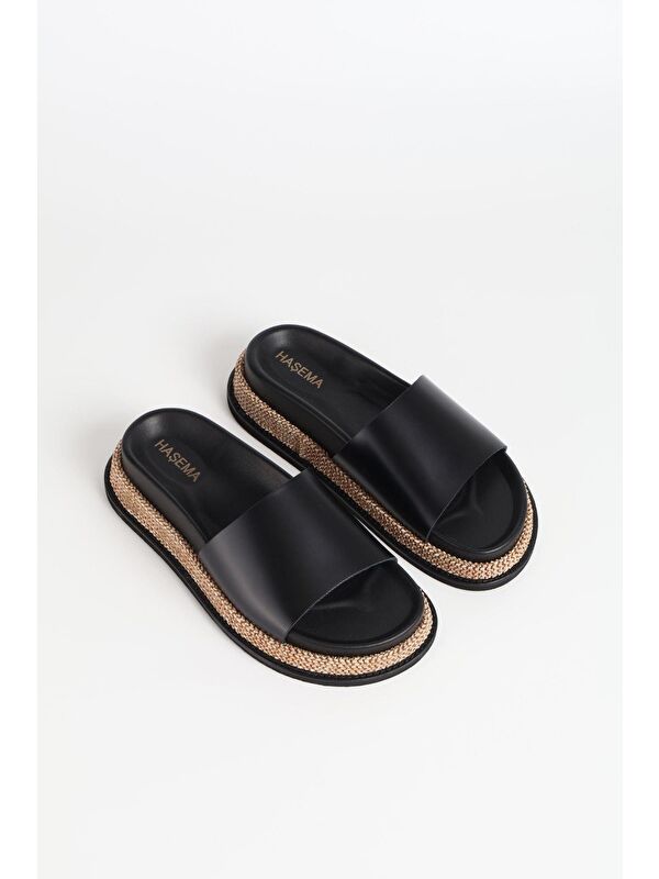 Kadın Hasır Detaylı Siyah Terlik 3073 - Görsel 2