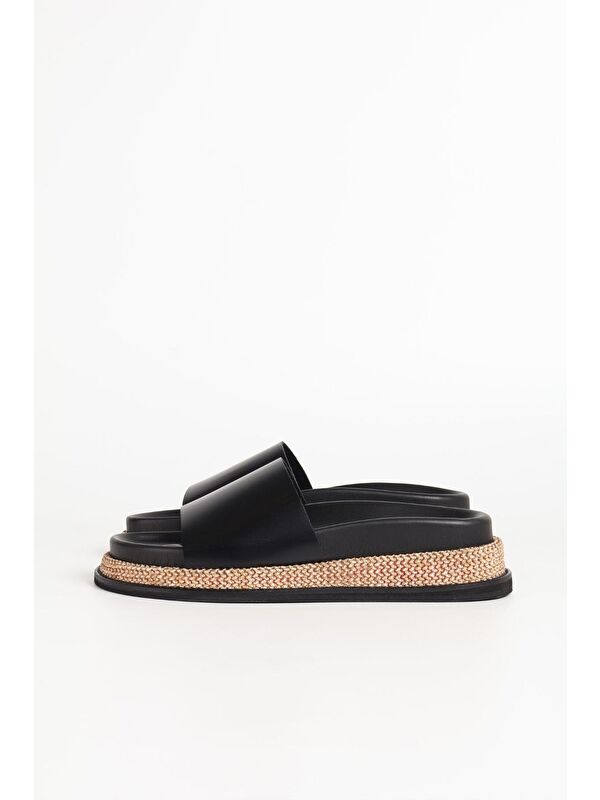 Kadın Hasır Detaylı Siyah Terlik 3073 - Görsel 3