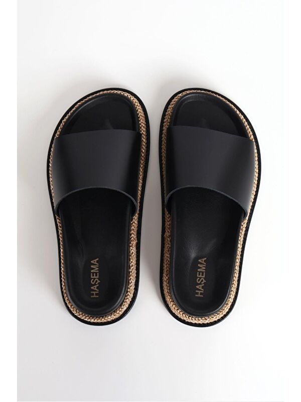 Kadın Hasır Detaylı Siyah Terlik 3073 - Görsel 4