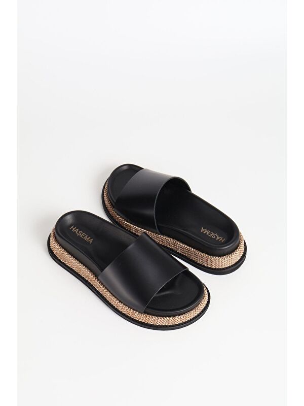 Kadın Hasır Detaylı Siyah Terlik 3073 - Görsel 5