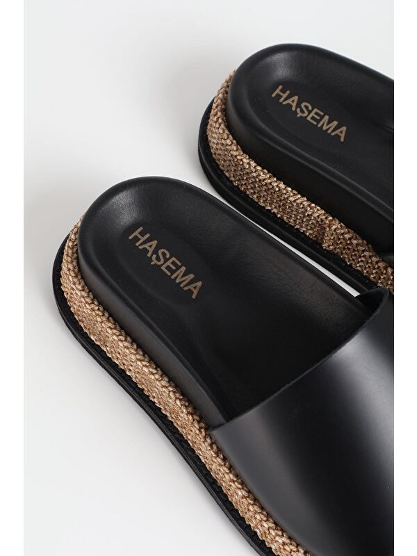 Kadın Hasır Detaylı Siyah Terlik 3073 - Görsel 6