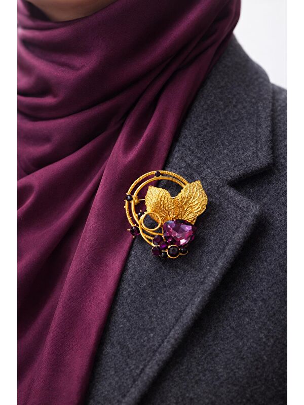 New Obsessions Granatist Gold Yaprak Kadın Broş Yaka İğnesi