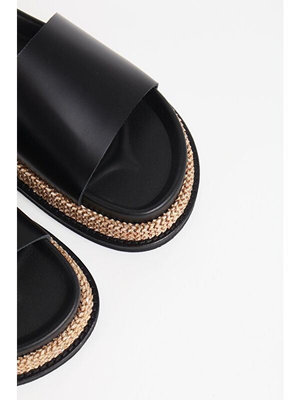 Kadın Hasır Detaylı Siyah Terlik 3073 - Görsel 7