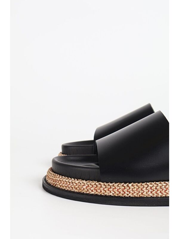 Kadın Hasır Detaylı Siyah Terlik 3073 - Görsel 8